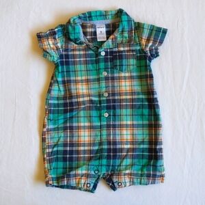 carter's plaid cotton twill button down romper with collar 9 months baby boy